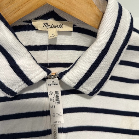 NWT Madewell Ribbed Zip-Front Tee in winter white stripe size M NS577 - Picture 12 of 13